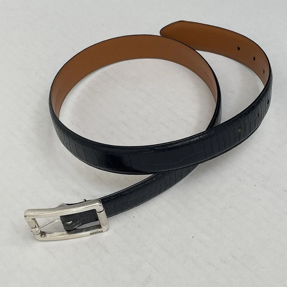 Lauren Ralph Lauren Black Italian Leather Croc Embossed Belt Youth Size L